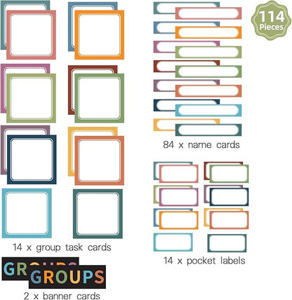 REGELETO Boho Small Group Management Pocket Chart with 114 Cards, Large Size 46 x 26.3 inch Classroom Small Group Organizer for School Teacher Homeschool Learning Supplies (Black)