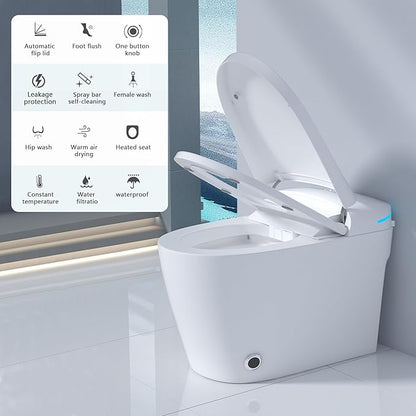 Smart Toilet with Bidet Built In, One Piece Toilet with Auto Open & Close Lid and Dual Flush, Heated Seat, Remote Control, Modern Electric Toilet with Water Tank, Foam Shield, Warm Dryer, 1.28GPF