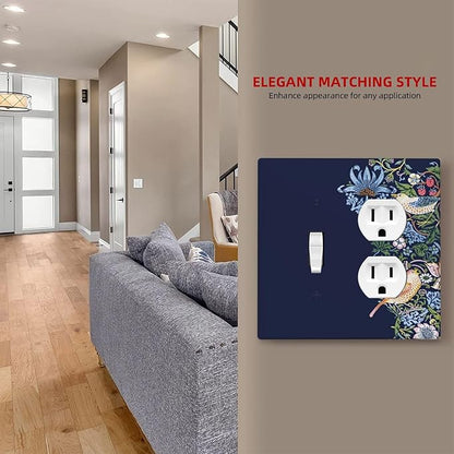 Decorative Outlet Covers Vintage Blue Morris Strawberry Thief Bird Flower 2 Gang Wall Plate Cover Single Toggle Duplex Combo Two Switch Light Switch Cover Plate Faceplate