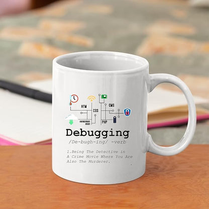 Panvola Debugging Definition Mug Funny Gift Computer Programmer Programming Coding Code IT Tech Support Coffee Ceramic Cup 11 oz (White)