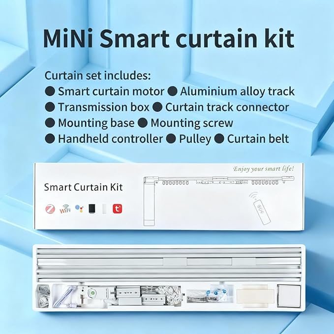 Smart Curtain Track System with Mini Zigbee Motor, Automatic Ceiling Curtain Opener, Motorized Curtains Rod 165.3''(4.2m) with App, Voice, Remote Control,Compatible with Alexa,Google and Siri