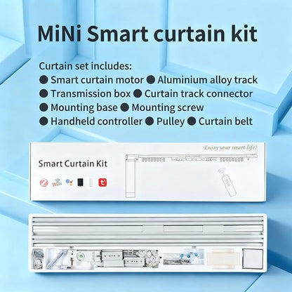 Smart Curtain Track System with Mini Zigbee Motor, Automatic Motorized Curtains Rod 165.3''(4.2m) with App, Voice, Remote Control, Compatible with Alexa,Google and Siri