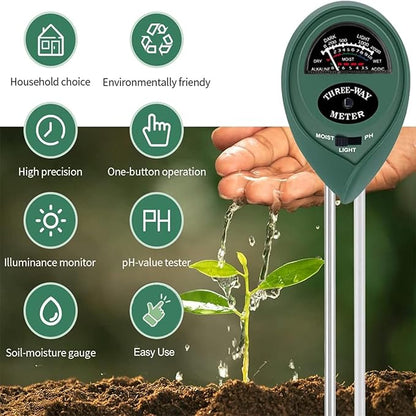 2 Pack Soil Tester, 3-in-1 Plant Moisture Meter Light and PH Tester Garden Lawn Farm, Indoor and Outdoor Use, Soil Test Kit Acidity Water