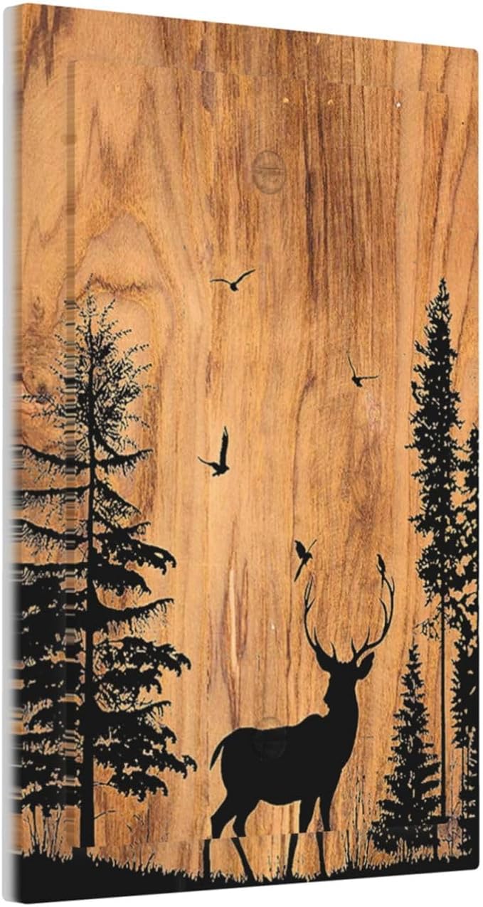 Light Switch Cover Plate Rustic Farmhouse Orange Brown Pine Tree Deer Wood Grain 1 Gang No Device Blank Electrical Wall Plates Faceplate Decorative Switch Plate for living Room Cabin Decor