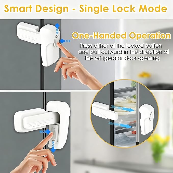Fridge Locks for Kids - Fridge Lock & Refrigerator Lock, 2-Pack Dual Mode Child Proof Safety Lock, No-Drill 2 Extra Adhesive Freezer Lock & Freezer Door Latches to Keep Toddlers Safe (White)