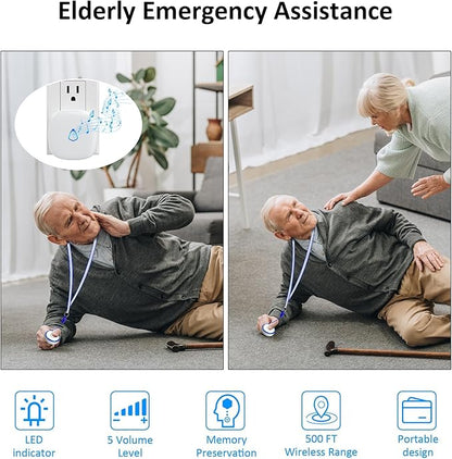 Caregiver Call Alarm Button for Home，Life Alert Beeper for Elderly Monitoring Emergency Bell, 500FT Wireless Panic Call Alarm, Nurse Care for Seniors Patients, Waterproof