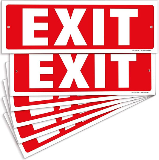 iSYFIX Exit Sign – 6 Pack 12x4 Inch – 40 mil Thick Polystyrene Plastic Sign, Laminated UV, Scratch & Fade Resistance, Waterproof, Indoor & Outdoor, Exit Signs for Exterior.