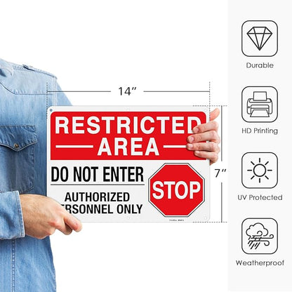 GicnKeuz Large "Restricted Area - Do Not Enter, Authorized Personnel Only" Metal Signs, 14 x 10 Inches Reflective Aluminum Signs, Fade Resistant/Waterproof, Easy to Install, Outdoor Use (4-Pack)
