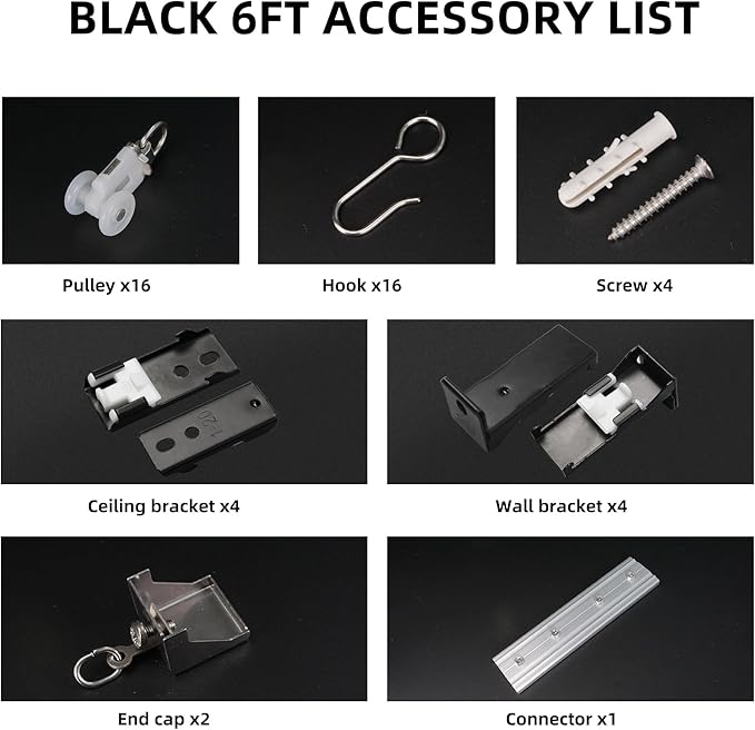 Curtain Track for Ceiling or Wall, Heavy Duty Aluminum Alloy with Smooth Sliding, Easy to Install, Black, 3ft To 6ft