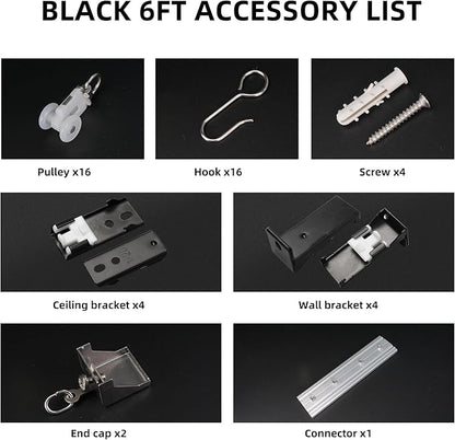 Curtain Track for Ceiling or Wall, Heavy Duty Aluminum Alloy with Smooth Sliding, Easy to Install, Black, 3ft To 6ft