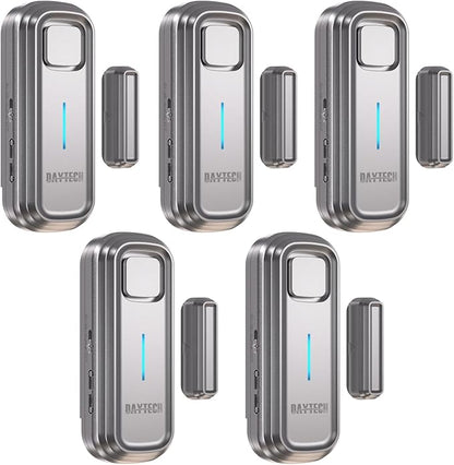 Daytech Refrigerator & Freezer Door Alarm - Adjustable 1-4 Minute Delay, 0-120dB Adjustable Siren, Door/Window Sensor for Home or Business (5 Pack, Gray)