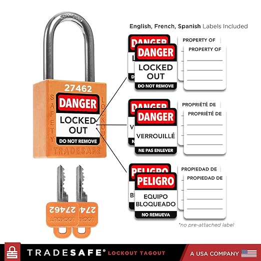 TRADESAFE Lockout Tagout Locks Set - 10 Orange Loto Locks, Lockout Locks Keyed Different, 2 Keys Per Lock, OSHA Compliant Lock Out Tag Out Padlocks, Safety Padlocks for Electrical Lockout Tag Out Kits