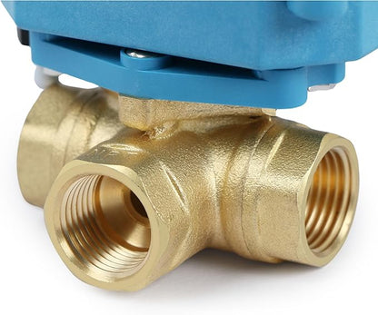 U.S. Solid 3/8" 3 Way Brass Motorized Ball Valve 110-230VAC, L Type Water Shutoff Valve with Manual Function, Standard Port, NOT for Drinking Water