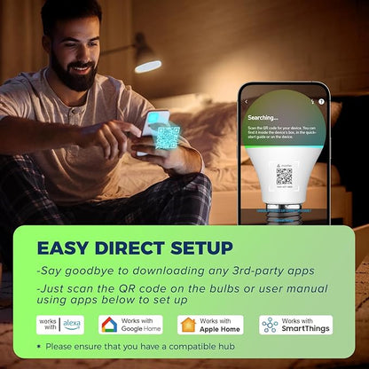 Lightinginside Matter Smart Light Bulbs Compatible with Alexa/Siri/Apple Home/Google Home/SmartThings, WiFi A19 E26 RGBCW Color Changing Light Bulb 800LM 9W 60W Equivalent, 2.4G WiFi, ETL Listed, 4PCS