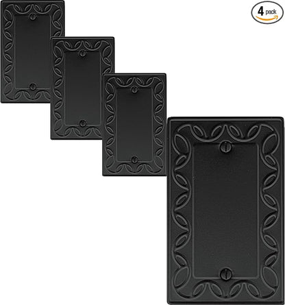 Single Blank Light Switch Cover NovaBloom Metal Wall Plate, 4-Pack Black 1 Gang, Light Switch Cover Outlet Cover Decorative Wallplate, Durable