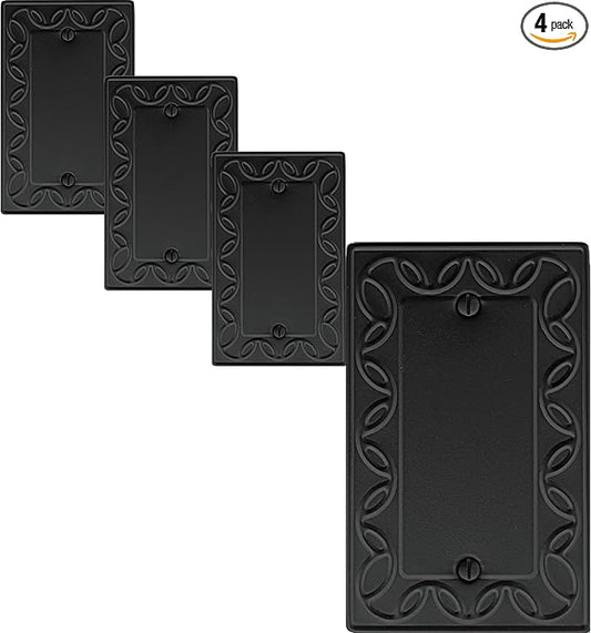 Single Blank Light Switch Cover NovaBloom Metal Wall Plate, 4-Pack Black 1 Gang, Light Switch Cover Outlet Cover Decorative Wallplate, Durable