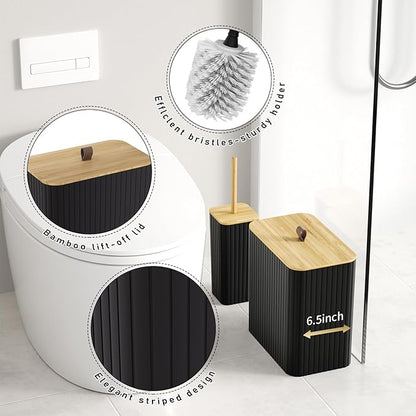 Bathroom Accessory Set - Black Bathroom Set, 12PC Bathroom Accessories Set, Black Bathroom Accessories Set, Mini Trash Can, Toilet Brush, Trash Can & Soap Dispenser