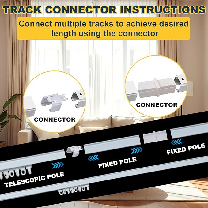 Retractable Curtain Track System, 5.2-6.9ft/63-82.7in Ceiling & Wall Mounting Aluminum Heavy Duty Track for Curtains with Silent Rollers, Adjustable Rod Rail for Room Divider/Shower/Living Room