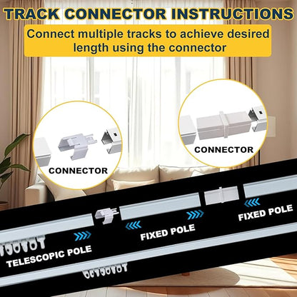 Retractable Curtain Track System, 5.2-6.9ft/63-82.7in Ceiling & Wall Mounting Aluminum Heavy Duty Track for Curtains with Silent Rollers, Adjustable Rod Rail for Room Divider/Shower/Living Room