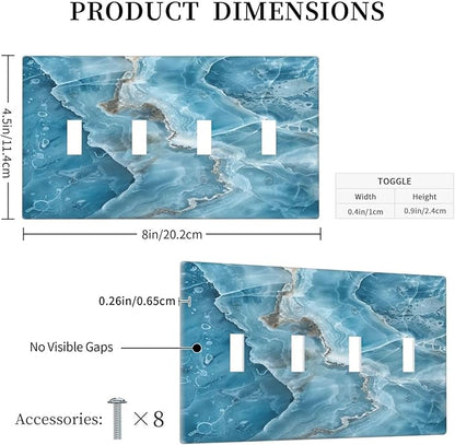 Decorative Light Switch Cover Plate Abstract Watercolor Blue Marble Texture 4 Gang Wall Plates for Electrical Outlets Quad Toggle Switch Plate Covers Outlet Covers Faceplate for Home Decor