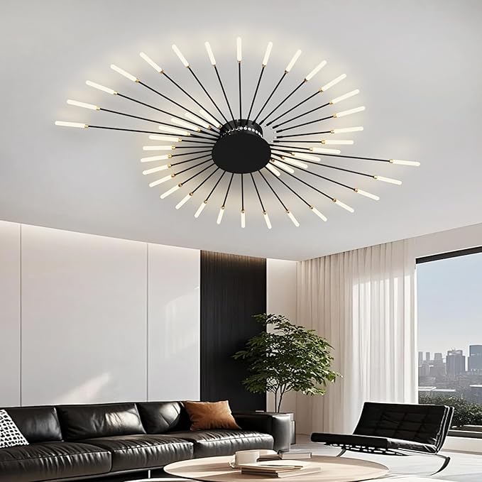 Modern Ceiling Light Flower Shape, Metal Firework Ceiling Lamp with Plug-in LED Source, Lighting Fixture for Living Room Dining Room Bedroom, Natural Light