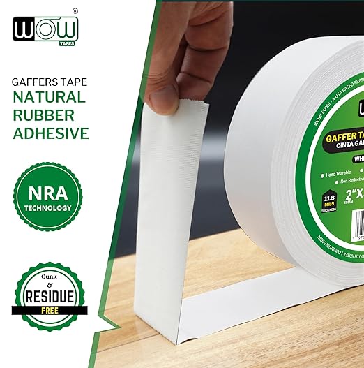 Wow Gaffers Tape 2 Inch White - 50 Yards (Pack of 6), Residue Free, Non-Reflective & Heavy-Duty - Professional Grade White Gaff Tape - Ideal for Photography Backdrop, Cables, Cords & Floor Taping