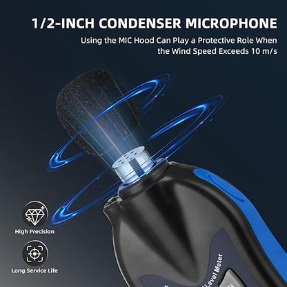 Handheld Decibel Meter, Digital Sound Level Meter 30-130dBA SPL Decibel Monitoring Tester Sound Meter Noise Decibel Reader with Max/Min Hold Data Sensor LCD Backlight Display for Home Factory