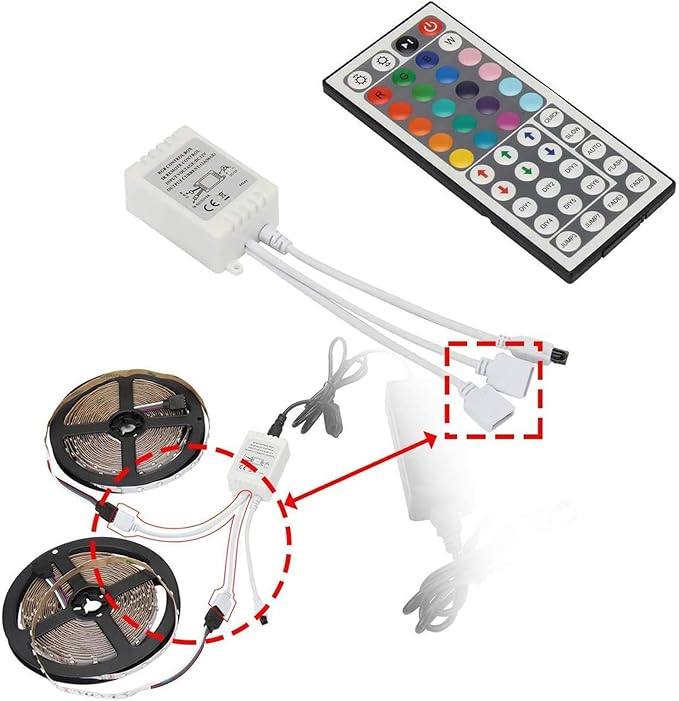 SUPERNIGHT RGB Light Strip Remote Controller, 2-in-1 4 Pin Dimming Dimmer Brightness Flash Mode Control Options for LED Tape Light,12V DC LEDs Rope Lighting (2 Ports)