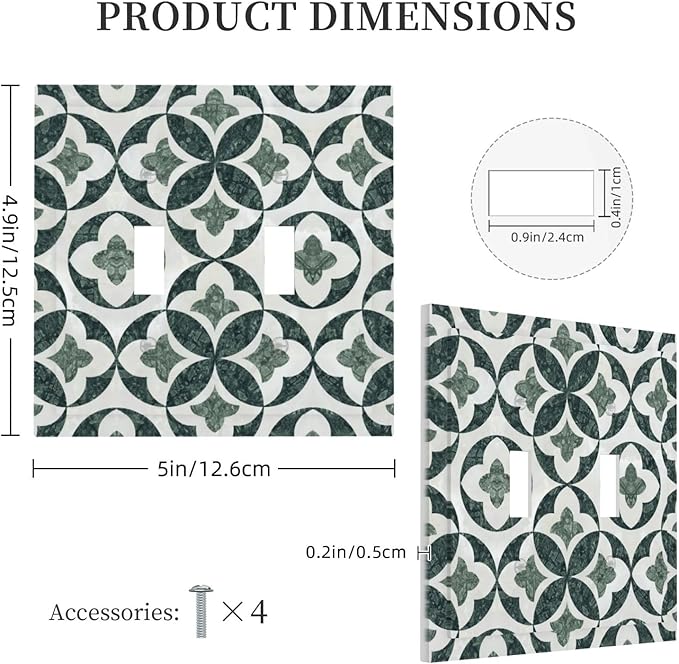 Green Luxury Modern Cubic Marble 2 Gang Double Toggle Decorative Light Switch Covers Electrical Faceplate Switch Plates for Bathroom Kitchen Home