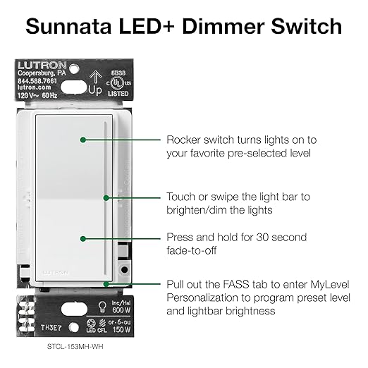 Lutron Sunnata Touch Dimmer Light Switch, LED+ Advanced Technology for LED and Incandescent, 3 Way/Multi Location, STCL-153M-IV, Ivory