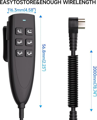 Okin 6 Button Adjustable Bed Remote 5 Pin Wired Adjustable Bed Remote Control Replacement Parts, HS.13.06.17