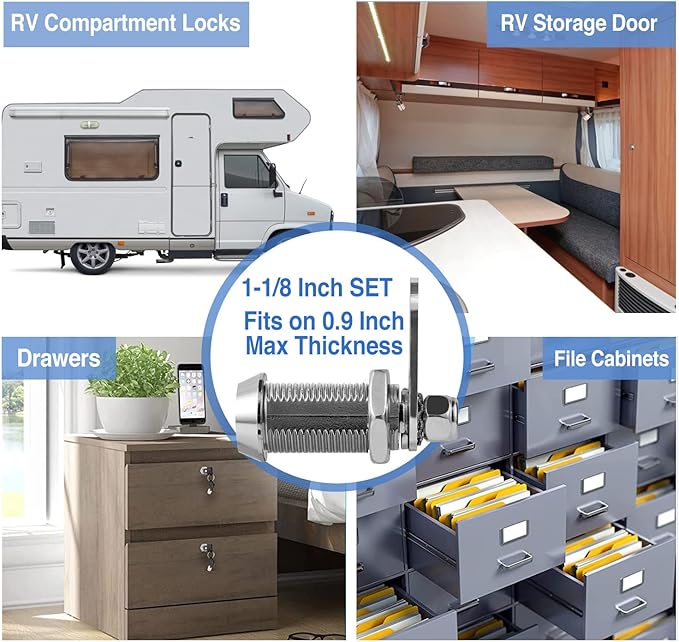 Cam Lock RV Storage Locks Keyed Alike, 1-1/8" Fits on 7/8" Max Door Thickness, RV Compartment Locks for Camper Trailer Locks with Keys (1-1/8 Inch 6Pack)
