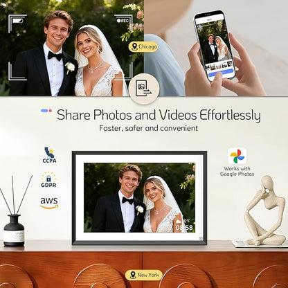NexFoto 10.1” Digital Picture Frame 64GB, HD Touchscreen WiFi Electronic Photo Frame, Share Photos/Videos via APP/USB, Add Pics from Google Photos, Unboxing Gift Mode, for Christmas/Mom, Black