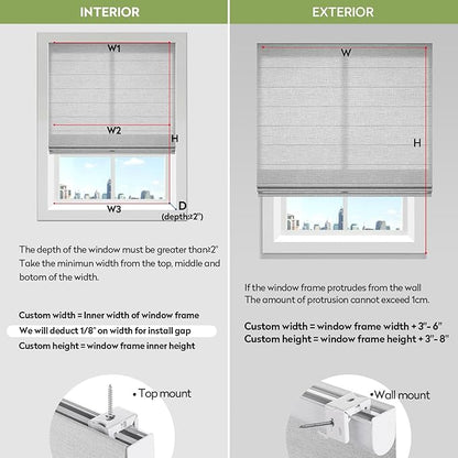 ZSTARR Smart Roman Shades Rechargeable Motorized Blinds with Remote Light Filtering Roman Window Shades Plain Fold Soft for Doors Bedroom, Custom Size (Sheer Gray)