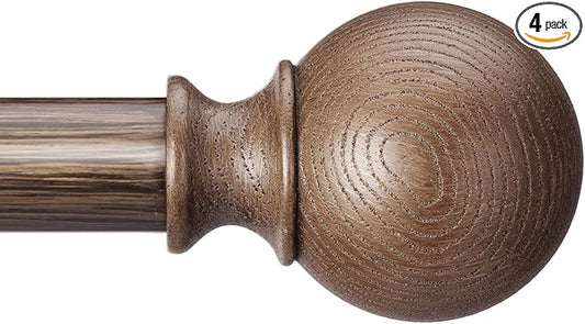 BRIOFOX Walnut Wood Curtain Rods for Windows 48 to 84 Inch(4-7.33ft) - 1'' Diameter Heavy Duty Curtain Rods with Imitation Wood Grain Pattern Finials,Adjustable Decorative Curtain Rods Set,28-88''