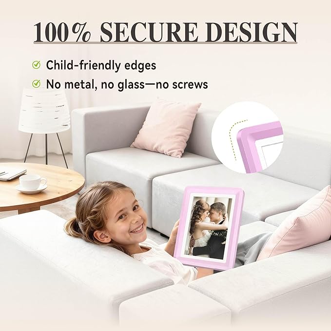Pink 5x7 Picture Frame with Acrylic Front, ABS Frame for 5x7 or 4x6 Photos, Shatterproof UV-Resistant Tabletop Photo Frame, Vertical/Horizontal Display for Home Décor