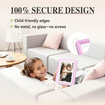 Pink 5x7 Picture Frame with Acrylic Front 4 Pack, ABS Frame for 5x7 or 4x9 Photos, Shatterproof UV-Resistant Tabletop Photo Frame, Vertical/Horizontal Display for Home Décor