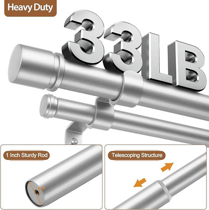 Double Curtain Rod 72 to 144 Inch, HOTOZON 1 Inch Heavy Duty Curtain Rods for Windows, Telescoping Double Drapery Rod with Simple Cap Finials, Silver