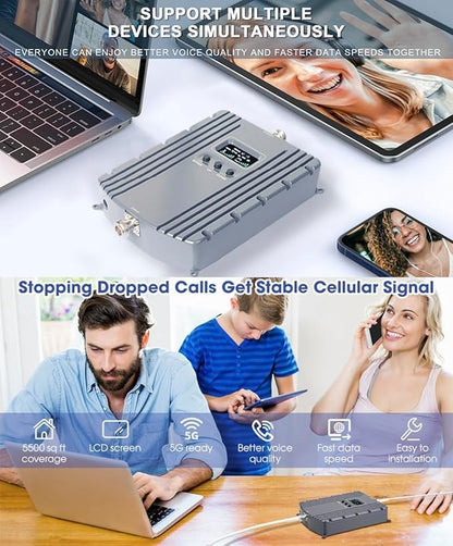 Cell Phone Booster for Home & Office,Up to 5500Sq Ft,Cell Phone Signal Booster for Band 2/25 / 4/66 / 5/12 / 17/13 with All U.S. Carriers,Boosts 5G 4G LTE, FCC Approved Cell Booster