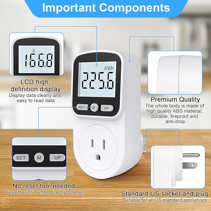 2 Pack Watt Meter Power Meter Plug Home Energy Monitor Electricity Usage Monitor, Electrical Usage Monitor, Energy Voltage Amps Meter Tester with Backlight, Overload Protection, 8 Display Modes
