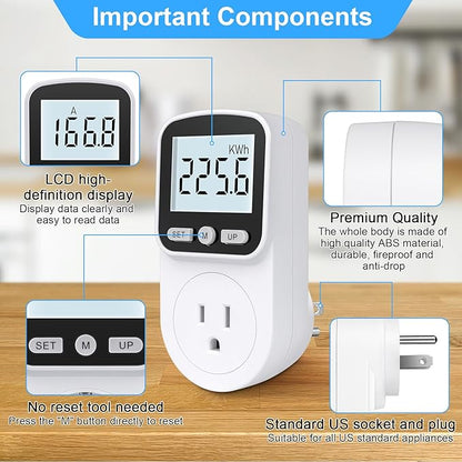 2 Pack Watt Meter Power Meter Plug Home Energy Monitor Electricity Usage Monitor, Electrical Usage Monitor, Energy Voltage Amps Meter Tester with Backlight, Overload Protection, 8 Display Modes
