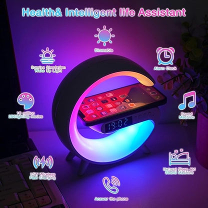 2026 New Smart Mini Table Lamp with Wireless Charger, Bluetooth Speaker Alarm Clock, Night Light for Bedroom Office Desk, Gifts for Kids Teens Chirstmas（Black）