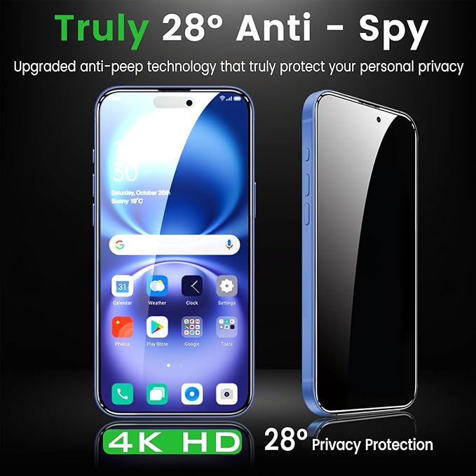4 Pack Privacy Screen Protector for iPhone 16 Plus 6.7 Inch with 4 Pack Camera Lens Protector, Anti Spy Tempered Glass Film, Anti-Scratch, Touch Sensitive, Case Friendly