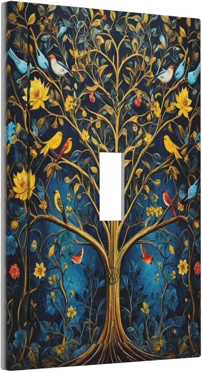 Decorative Switch Covers Plate Gold Tree With Birds Flowers on Branches 1 Gang Wall Plate Oversized Single Toggle Wall Cover Plate Jumbo Electrical Light Switch Plate Faceplate for Home Decor