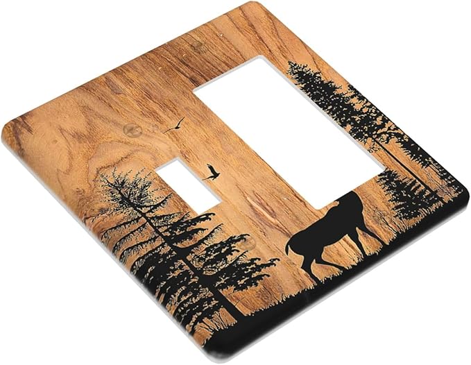 Outlet Covers Rustic Farmhouse Orange Brown Pine Tree Deer Wood Grain 1 Toggle 1 Rocker Combination Decorative Wall Plate Electrical Switch Plates Light Switch Cover Plate for Bedroom