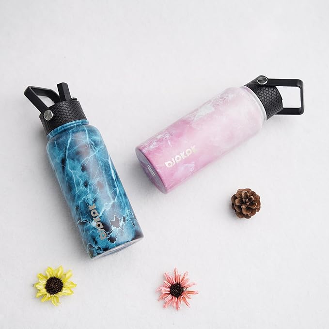 BJPKPK 2 Pack Insulated Water Bottles with Straw Lids, 32oz Stainless Steel Metal Water Bottle with 6 Lids, Leak Proof BPA Free Jugs, Cups, Flasks for Travel, Sports (Army Green+Mint)