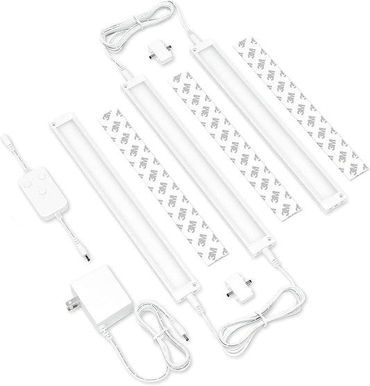 EShine 3 Pack 12 inch White Smart Dimmable LED Under Cabinet Lighting Kit Compatible with Alexa, Google - Warm White (3000K)