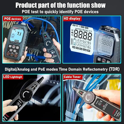 NF-8509 Network Cable Tester (with Multimeter Tester), POE/RJ45 RJ11 CAT5 CAT6 LAN/Ethernet Port Flashing, Anti-Interference TDR Network Tester/NCV Anti-Burnout AC DC Voltmeter Network Tool