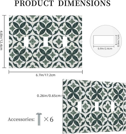 Green Luxury Modern Cubic Marble 3 Gang Triple Toggle Decorative Light Switch Covers Electrical Faceplate Switch Plates For Bathroom Kitchen Home