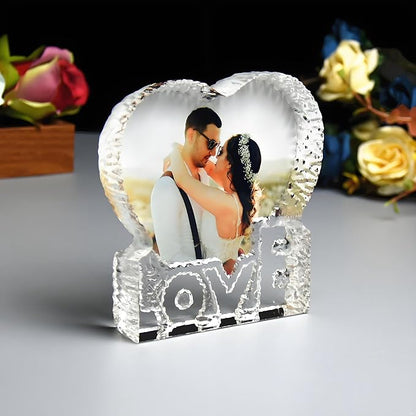 FANF&YKPY Personalized Crystal Custom Color Pictures - Heart-shaped Crystal Photo Frame, Birthdays, Wedding Anniversaries gift for her, Wedding Gifts, for Girlfriends, Husbands,Wife,Friends